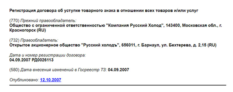 Регистрация договора об уступке товарного знака